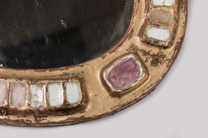 null Mithé ESPELT (1923-2020): Mérida. Oval pink, white and gold glazed ceramic mirror....