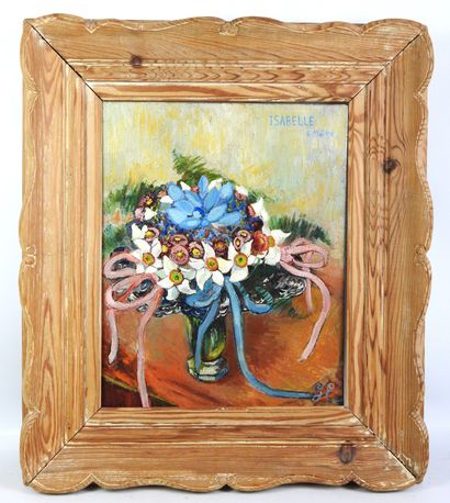  Germaine EISENMANN (1894-1970) : Vase fleuri. Huile sur toile. Titré Isabelle et... Gazette Drouot