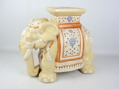 null Cream ceramic ELEPHANT with openwork and incised decoration. 20th century. H...