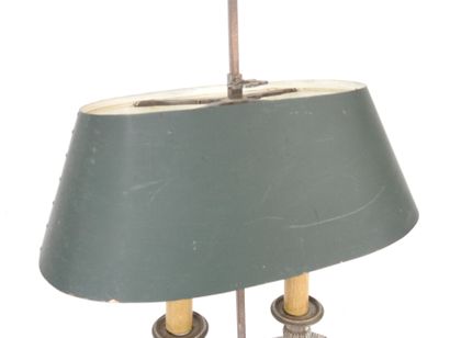 null LAMPE bouillotte in silver-plated bronze with two lights, green painted tin...