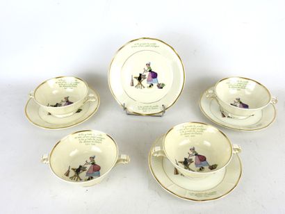 null L. BERNARDAUD & Cie - Limoges: Four white porcelain consommé cups and saucers...