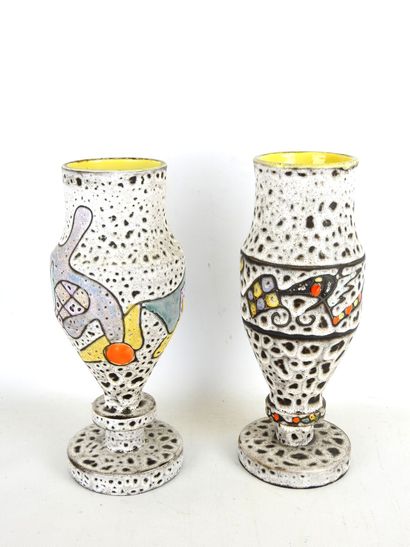 null Marius BESSONE in VALLAURIS (1929): Two ceramic vases with lumpy glaze and enameled...