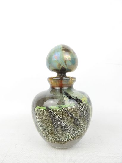 null Olivier MALLEMOUCHE (b. 1964): Blown glass bottle with abstract green and gray...
