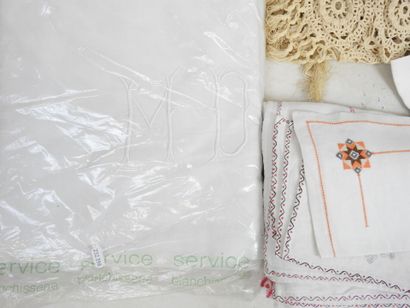 null LOT of textiles including: - Damask cotton table linen. 
- Monogrammed sheets....