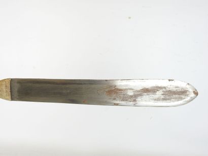 null BROUSSE KNIFE, steel blade, leather strap, vellum scabbard and handle. L: 46...