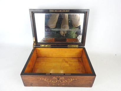 null Rectangular case in rosewood veneer with inlaid decoration of a flowering vase....