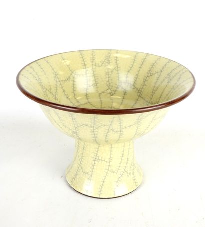 null CHINA, in the taste of : Cream crackled ceramic pedestal bowl with capuchin...