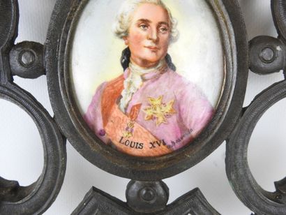null BEAUVAIS (20th): Portrait of Louis XVI. Painting on porcelain in a frame decorated...