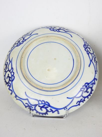 null CHINA: Porcelain plate with blue-white decoration of a landscape with a pagoda....