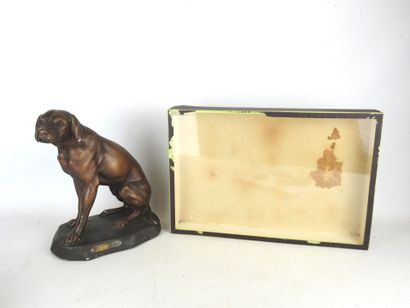null BORELLES, after : Seated hunting dog. Subject in patinated plaster. Signed on...