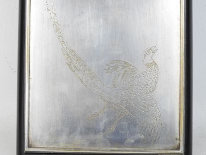 null Christian DIOR. Silver-plated notepad with engraved pheasant design. Wooden...