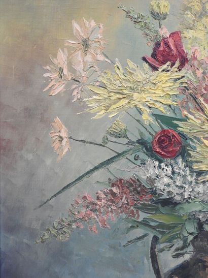 null A. LE MIGNON - XXème
Bouquet de fleurs et vase en cuivre
Huile sur toile, signée...