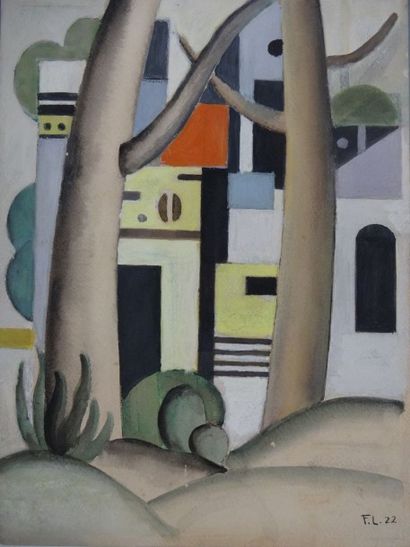 Fernand LÉGER (1881  1955) Les arbres devant la maison, 1922. Gouache, signée des...