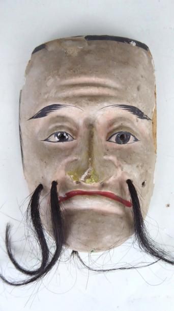 null JAPON – Epoque Meiji : Masque du théâtre de Nô représentant un homme en bois...