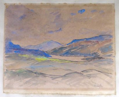 Maxime MAUFFRA (1861-1918): Lac en montagne....