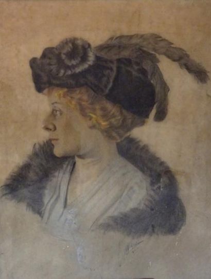 null Charles François Prosper GUÉRIN (1875-1939) : Portrait de femme au chapeau de...