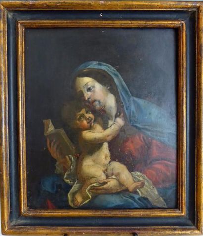 null Ecole FRANCAISE vers 1700 dans le goût de Simon VOUET : Vierge à l’Enfant. Huile...
