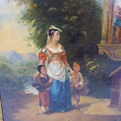 null Ecole FRANCAISE du XIXème siècle: Femme et enfants contemplant la Vierge Marie....