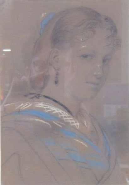 null Ecole FRANCAISE du XIXème siècle: Portrait de femme. Fusain, pastel et craie...