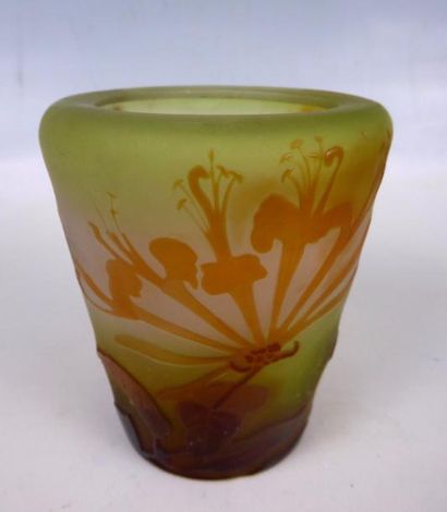 null ETABLISSEMENT GALLE : Vase à col rentrant en verre multicouche à décor floral...