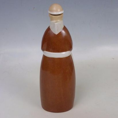 null ROBJ – PARIS : Flacon à liqueur, porcelaine en forme de moine sur fond brun,...