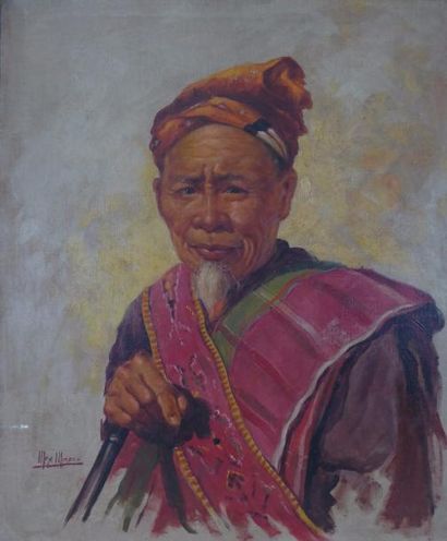 null Max Léon MOREAU (1902-1992) : Portrait d’homme asiatique. Huile sur toile. Signé...