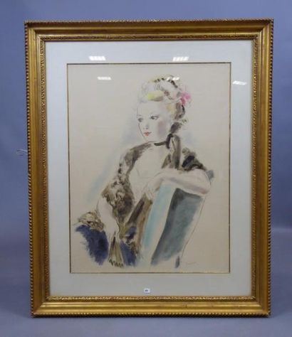 null André DIGNIMONT (1891-1965) : Portrait de femme. Dessin au crayon et aquarelle....