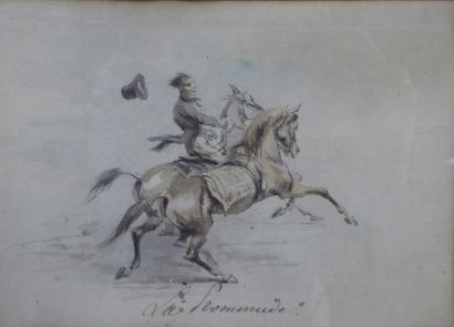 null Ecole française du XIXème siècle : Postillon et chevaux de relai de poste. Le...
