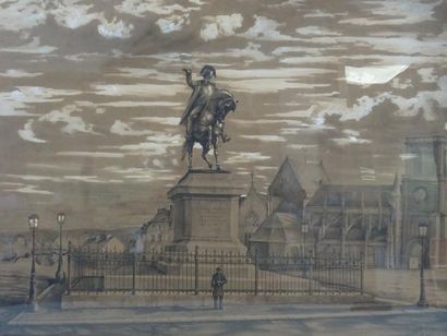 null Ecole FRANCAISE du XIXème siècle : Le monument de Napoléon à Cherbourg. Dessin...