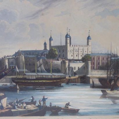 null John GENDALL (1790-1865) d'après : Vue de la Tour de Londres. Aquatinte par...