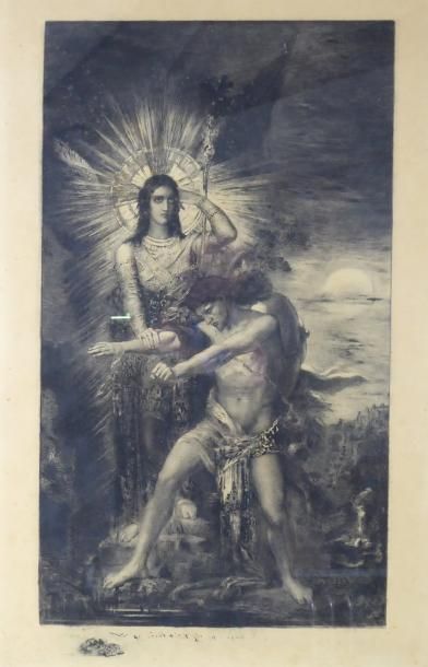 null Gustave MOREAU (1826-1898) d'après: Jacob et l'ange. Eau-forte. Epreuve en noir...
