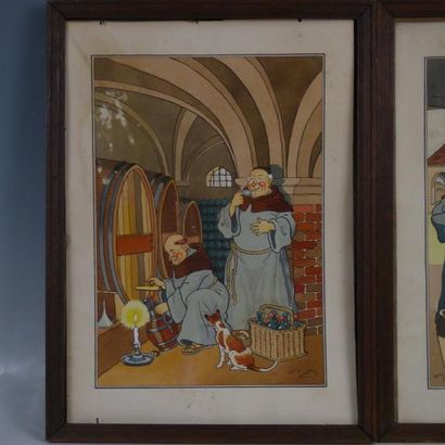 null Harry ELIOTT (1882-1959) : Les moines. Deux estampes en couleur. 35 x 24 cm....