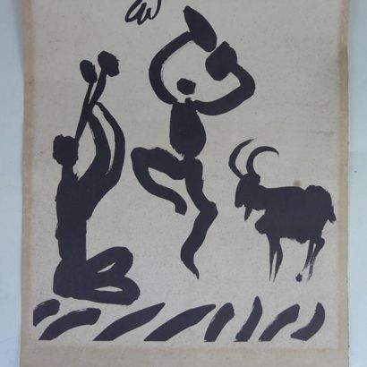 null Pablo PICASSO (1881-1973) d'après : Musicien, danseur, chèvre et oiseau. Lithographie....