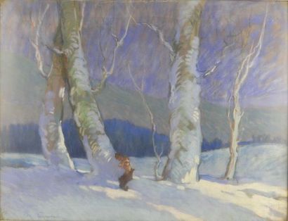 null Marcel FEGUIDE (1888-1968) : Sculpture dans la neige. Pastel. Signé en bas à...