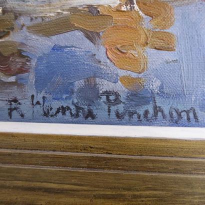 null Robert Henri PINCHON (1889-?) : Bateaux amarrés. Huile sur toile. Signé en bas...