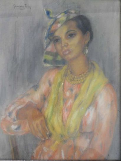 null Germaine FOURY (1902-1981): Femme Malgache. Pastel. Signé en haut à gauche....
