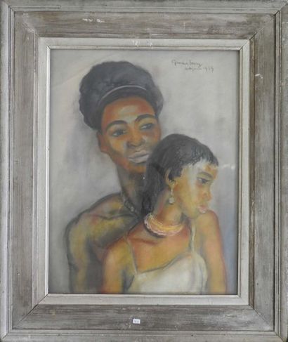 null Germaine FOURY (1902-1981): Femme Malgache et enfant. Pastel. Signé, situé à...