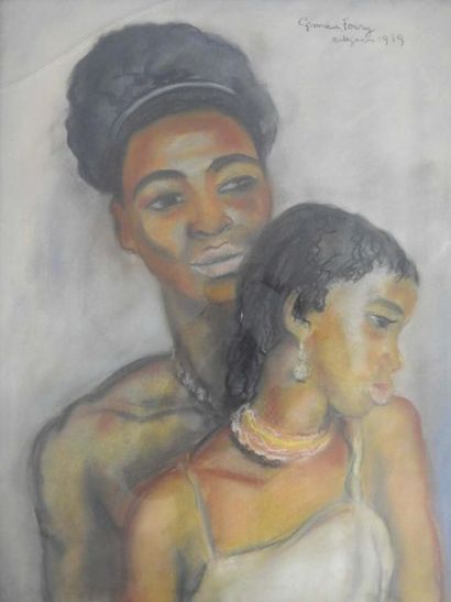 null Germaine FOURY (1902-1981): Femme Malgache et enfant. Pastel. Signé, situé à...