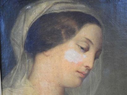 null Ecole ITALIENNE vers 1830: Portrait de vierge en prière. Huile sur toile. Monogrammé...