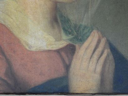null Ecole ITALIENNE vers 1830: Portrait de vierge en prière. Huile sur toile. Monogrammé...