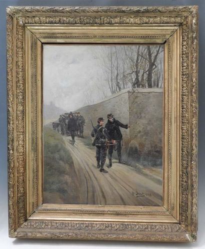 null Albert BALMIER (1852-?) : Groupe de soldats. Huile sur toile. Signé en bas à...