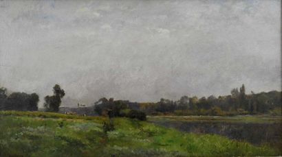 null Pierre-Emmanuel DAMOYE (1847-1916) : Paysage avec personnage près d'une rivière....