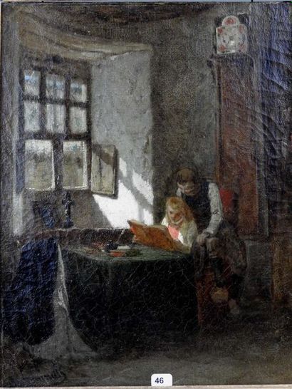 null Evariste Vital LUMINAIS (1822-1896) : la lecture. Huile sur toile. Signé en...