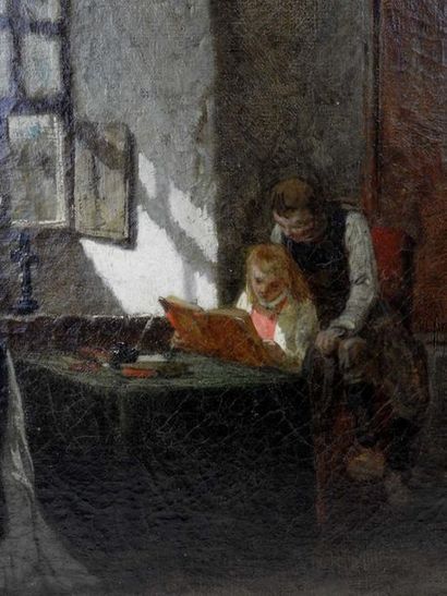null Evariste Vital LUMINAIS (1822-1896) : la lecture. Huile sur toile. Signé en...