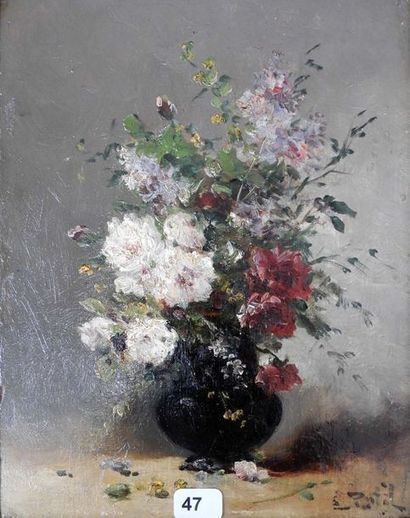 null Eugène PETIT (1839-1886) : Vase de fleurs. Huile sur panneau. Signé en bas à...