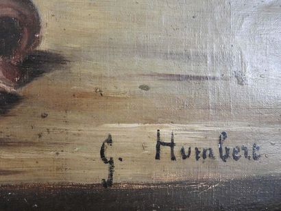 null G. HUMBERT (XIXe) : Nature morte aux poissons. Huile sur toile. Signé en bas...