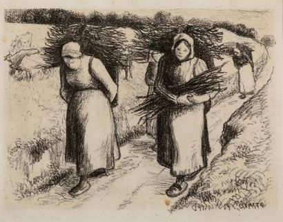 C. Pissarro, Porseuses de fagots, 1896 Camille Pissarro (1830-1903). Litograph on... Gazette Drouot