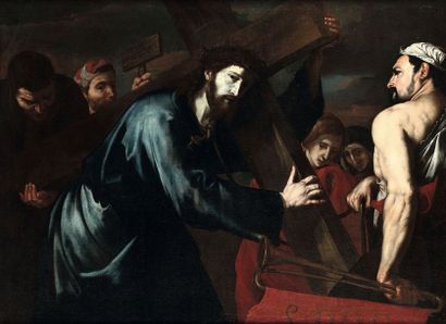 Jusepe De Ribera (Xàtiva 1591 - Napoli 1652), bottega di, La salita al Calvario olio... Gazette Drouot