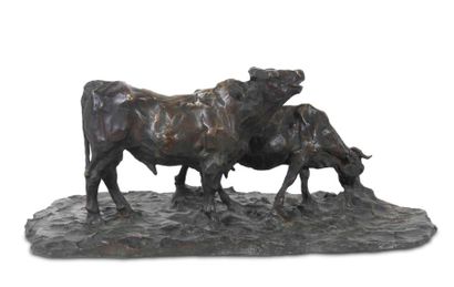 Rembrandt Bugatti (1884-1916), Taureau et sa vache, 1902 bronze, cm 64x27x30 signed... Gazette Drouot