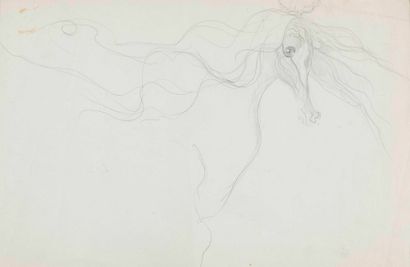 Leonora Carrington (1917-2011), Femme Cheval, 1941 pencil on paper, cm 26,7x41,7... Gazette Drouot